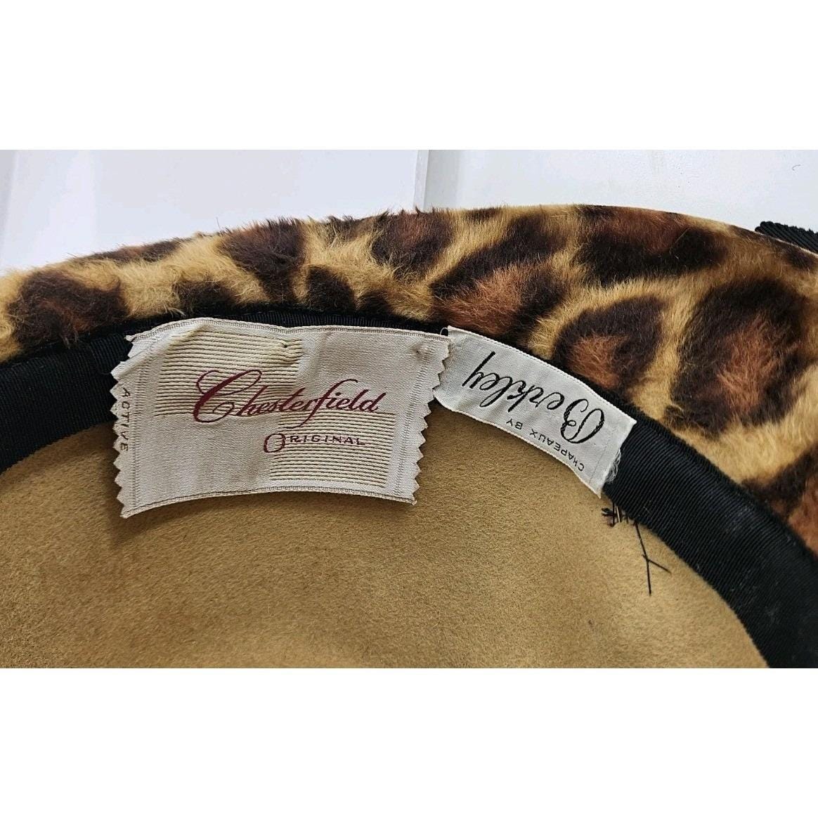 Vtg Original Chesterfield Faux Fur Leopard Print Felt Fedora & Hat‎ Pin WS/M ~7\