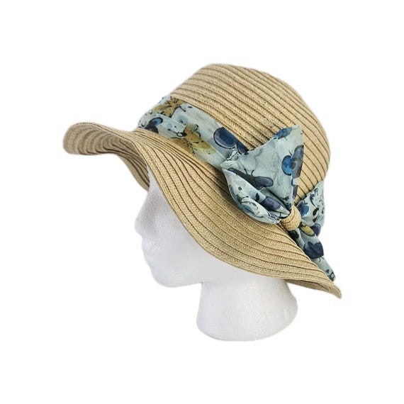 Woven Hat Blue And Tan Summer Rules by Firethorn Straw Hat Women OS Tan Navy Blue  main image 4