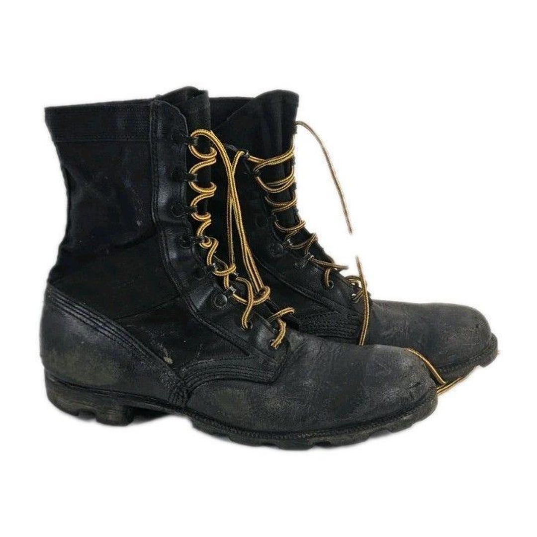 Vintage Men's 1980s /90s Military Leather Cloth Combat Black Boots 12 ...
