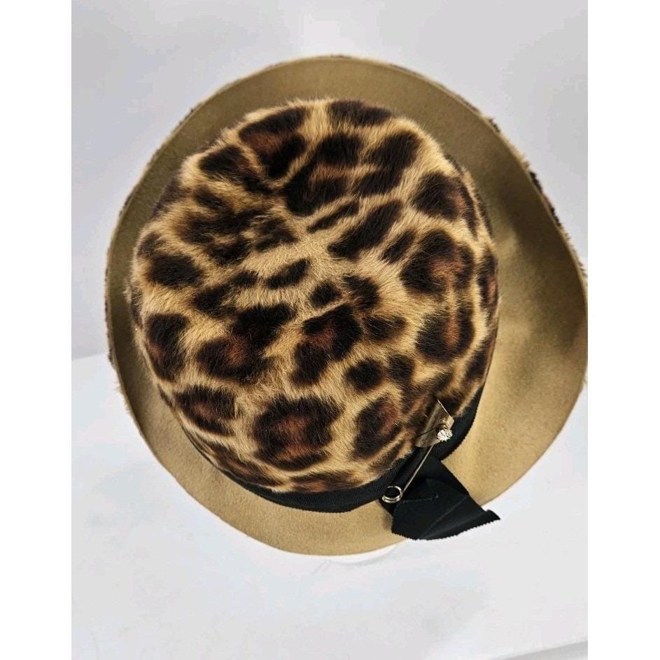 Vtg Original Chesterfield Faux Fur Leopard Print Felt Fedora 