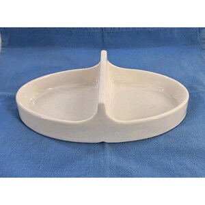 Plato de cerámica vintage Haegar Pottery blanco dividido para servir aperitivos, frutos secos y frutas, fabricado en EE. UU.
