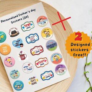 Gepersonaliseerde vaderdagstickers Afdrukbare aangepaste vaderdagstickers voor cadeaubonnen, plakboeken, Bullet Journals en wenskaarten