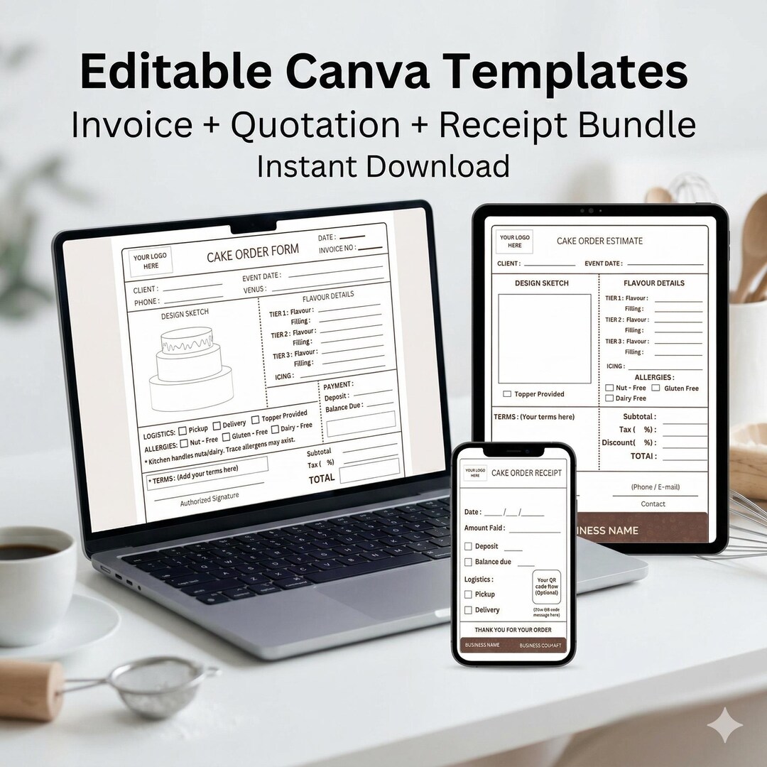 Cake Order Form Canva Template Bundle, Editable Bakery Invoice Estimate ...