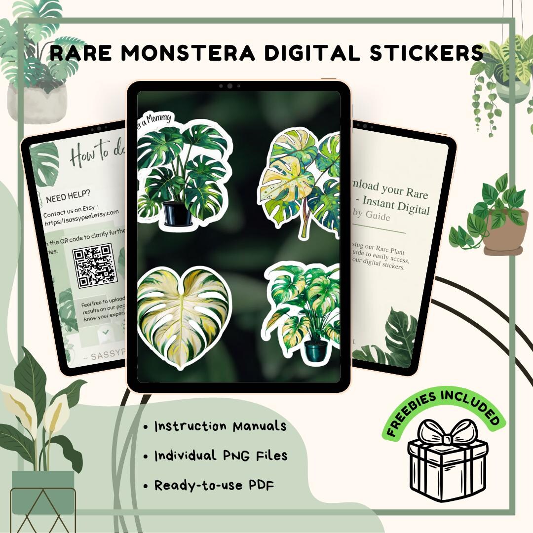Printable Monstera Sticker Sheet, Rare Plant Stickers PNG for Laptop ...