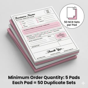 Blocs de facturas personalizados para estilistas, formularios de servicio NCR para salones de belleza, 8.5 × 11 pulgadas, 50 juegos sin papel carbón
