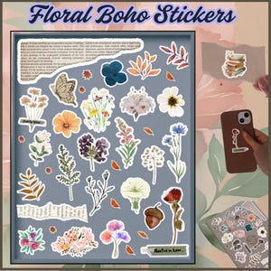 Hoja de pegatinas de flores secas para planificadores, pegatinas de flores para portátiles, teléfonos, diarios, pegatinas de flores de vinilo, calcomanías florales.