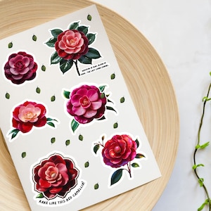 Middlemist Red Camellia Sticker Set – Rare Botanical Vinyl Stickers Historic Rare Flower Decals Collector Plant Gift Antique Floral Art