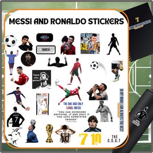 Autocollants de football Cristiano Ronaldo et Lionel Messi, autocollants de football, autocollants de sport pour coques de téléphone Bouteilles d'eau Agendas Ordinateurs portables Tablettes