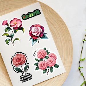 Middlemist Red Camellia Sticker Set – Rarest Plant Sticker Historical Floral Stickers for Plant Collectors Plant Mom Gift Floral Vinyl Set
