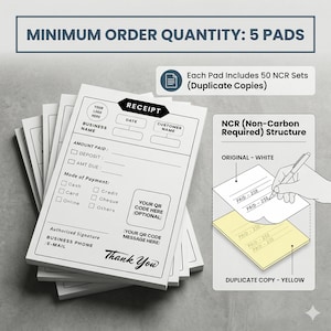 Bloc de recibos NCR personalizado de 4.25 x 5.5 pulgadas, talonario de recibos autocopiativos de 2 partes, recibo de pago para pequeñas empresas, bloc de notas personalizado para recibos comerciales en negrita