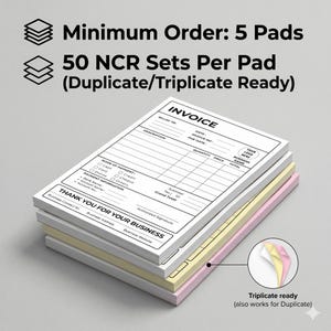 Bloc de facturas NCR personalizado de 8.5 x 11 pulgadas, formularios de factura sin carbono de 2 partes, formularios de pedido profesionales personalizados para pequeñas empresas.