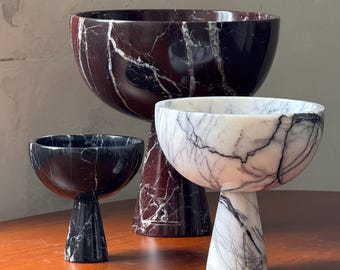 Artisanal Natural Marble Footed Bowl Multifunctional Elegance in 4 Sizes and 3 stones, Stone Pedestal Bowl, L & LX size made to order only
