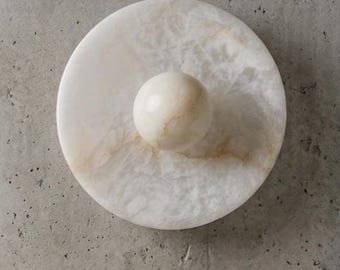 Luminous Alabaster Wall Sconce with Alabaster Globe, Modern Minimalist Handmade Wall Art