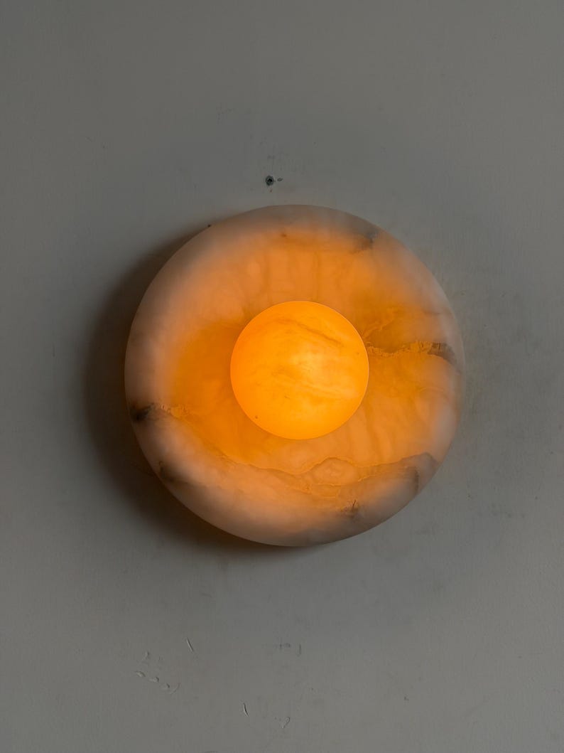 Marlowe Alora Alabaster 20, Handmade Alabaster Sconce with Alabaster Globe, Modern Stone Lamp image 8