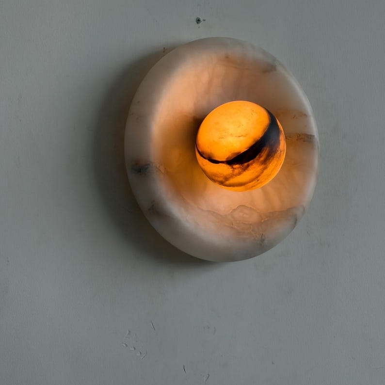 Marlowe Alora Alabaster 20, Handmade Alabaster Sconce with Alabaster Globe, Modern Stone Lamp image 4