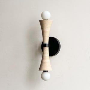 Dual Globe Travertine Wall Light – Sculptural Modern Sconce | Natural Stone Wall Lamp | Architectural Lighting | Handmade Fixture