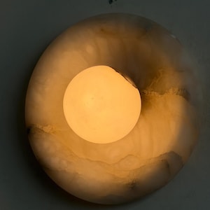 Marlowe Alora Alabaster 20, Handmade Alabaster Sconce with Alabaster Globe, Modern Stone Lamp image 14