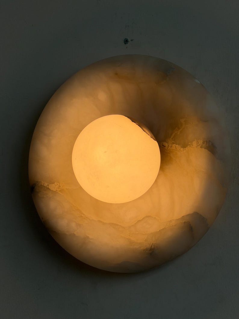 Marlowe Alora Alabaster 20, Handmade Alabaster Sconce with Alabaster Globe, Modern Stone Lamp image 14