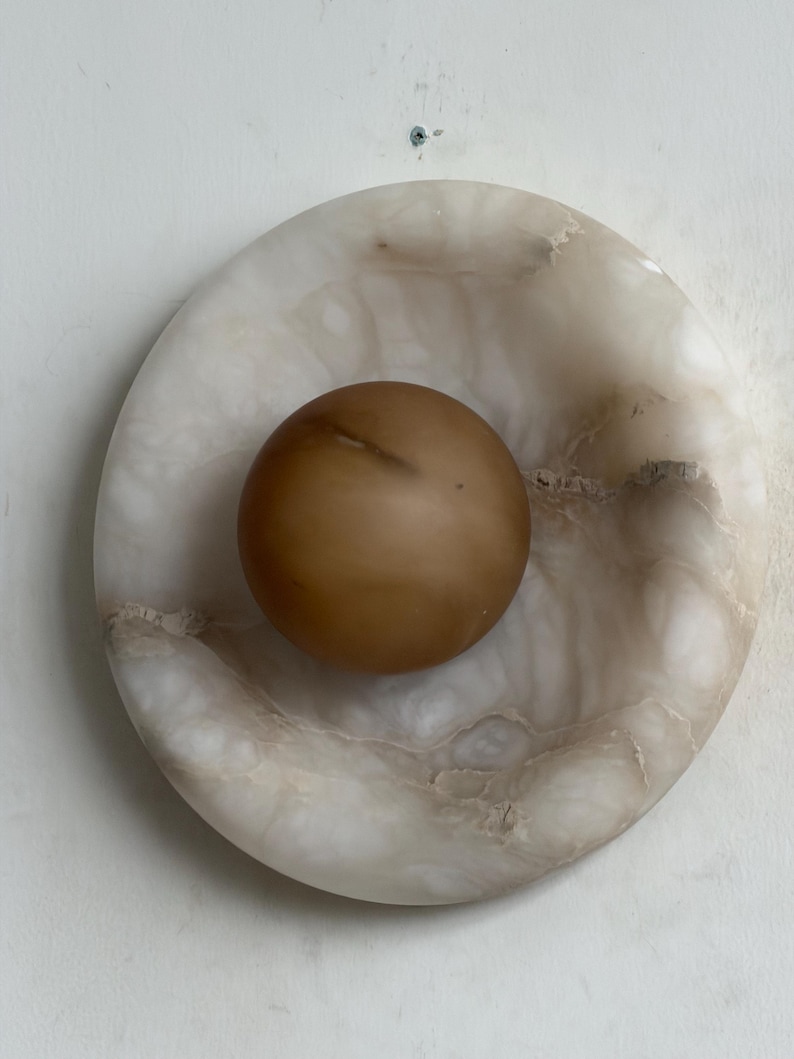 Marlowe Alora Alabaster 20, Handmade Alabaster Sconce with Alabaster Globe, Modern Stone Lamp Honey