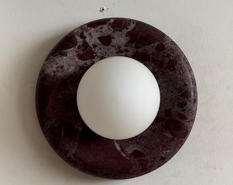 Marlowe Juno Rosso Levanto 20, Marble Wall Sconce, Modern Minimalist Handmade Wall Lamp