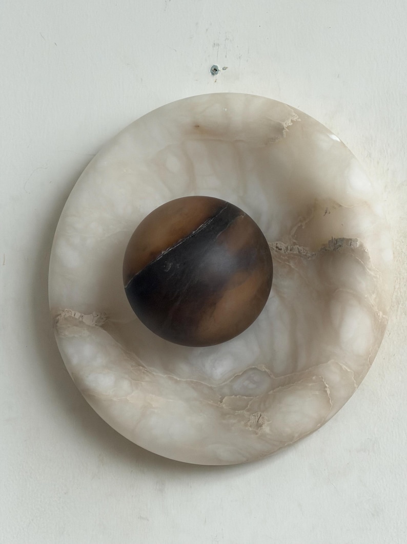Marlowe Alora Alabaster 20, Handmade Alabaster Sconce with Alabaster Globe, Modern Stone Lamp image 11