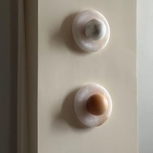 Luminous Onyx Wall Sconce with Alabaster globe, Modern Minimalist Handmade Wall Sconce, Wall Lamp, Wall Art Stoneware globe sconce