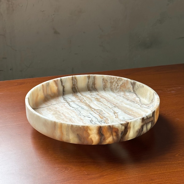 Plato de servir de mármol Traonyx de Karmania, frutero, regalo para el hogar, ónix natural, cuenco para servir de Pascua, plato de mármol