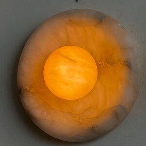Marlowe Alora Alabaster 20, Handmade Alabaster Sconce with Alabaster Globe, Modern Stone Lamp image 9
