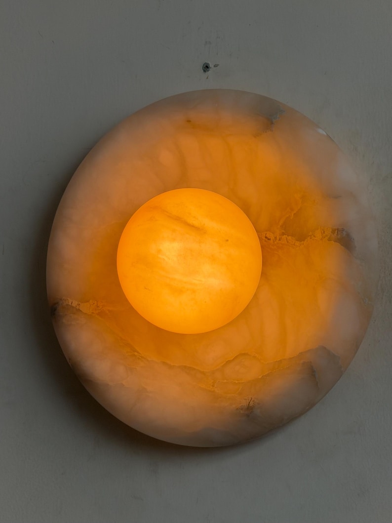 Marlowe Alora Alabaster 20, Handmade Alabaster Sconce with Alabaster Globe, Modern Stone Lamp image 9