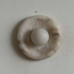 Marlowe Alora Alabaster 20, Handmade Alabaster Sconce with Alabaster Globe, Modern Stone Lamp image 7
