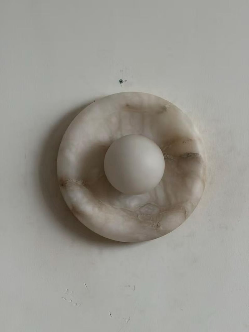 Marlowe Alora Alabaster 20, Handmade Alabaster Sconce with Alabaster Globe, Modern Stone Lamp image 7