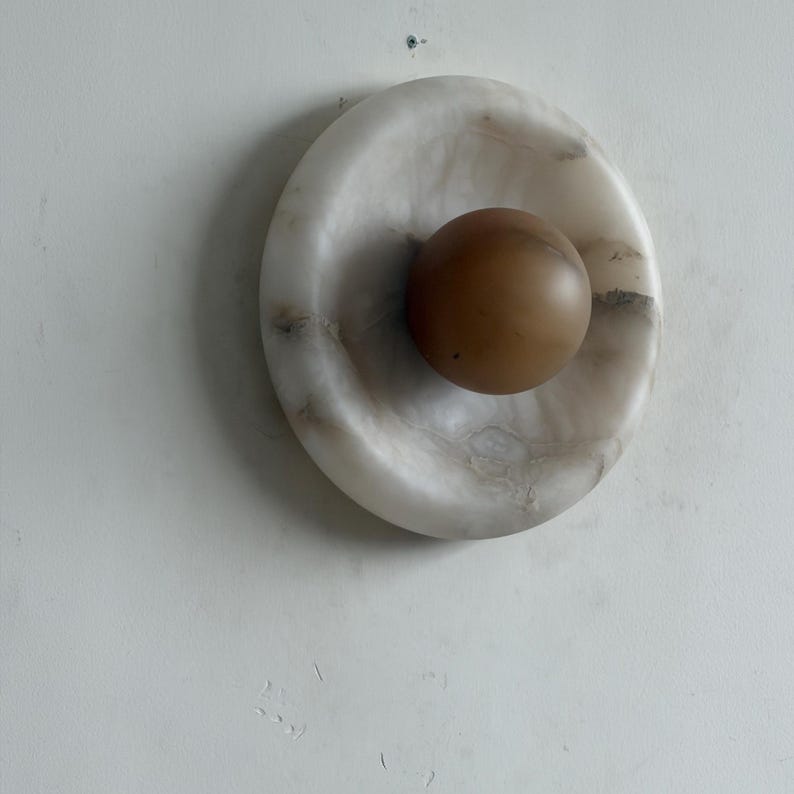 Marlowe Alora Alabaster 20, Handmade Alabaster Sconce with Alabaster Globe, Modern Stone Lamp image 2