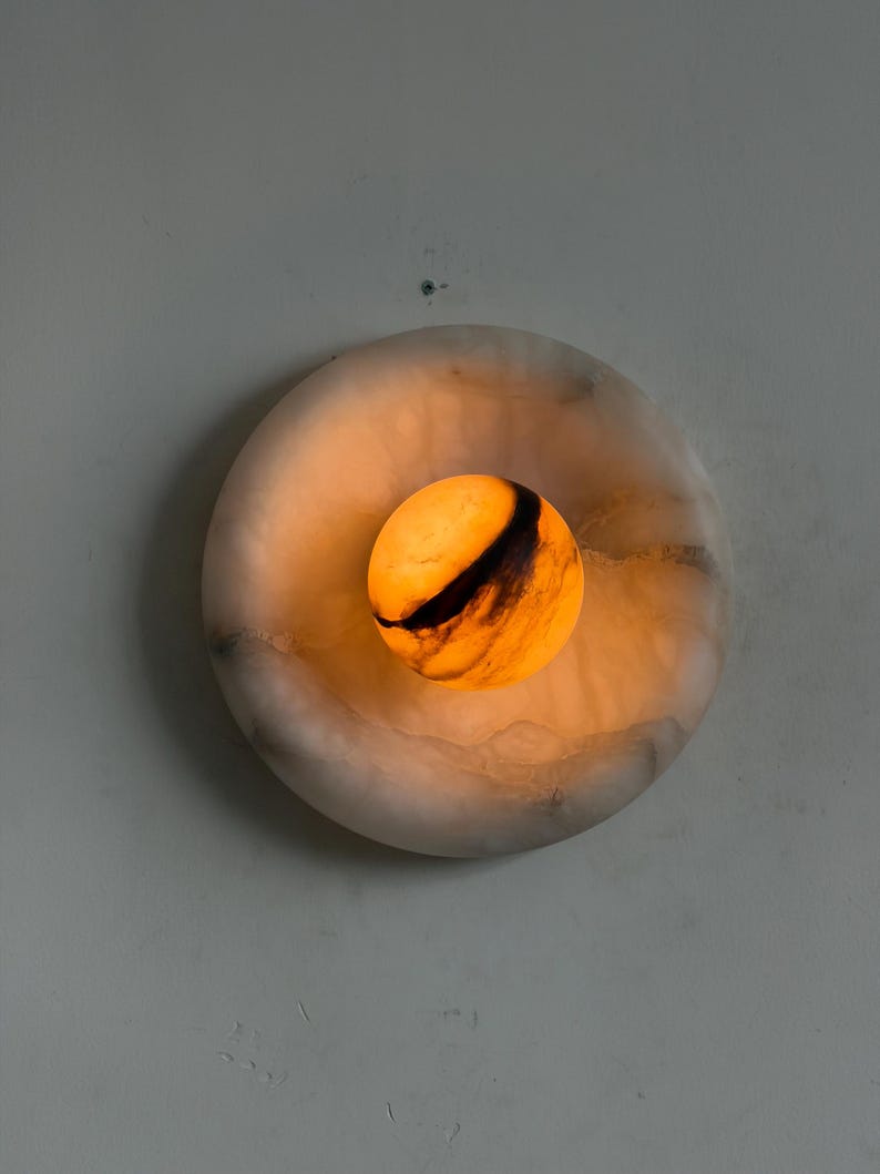 Marlowe Alora Alabaster 20, Handmade Alabaster Sconce with Alabaster Globe, Modern Stone Lamp image 6