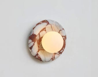 Calacatta Viola Rosso Marble Wall Sconce, Modern Minimalist Handmade Wall Sconce, Wall Lamp, Wall Art Stoneware globe sconce