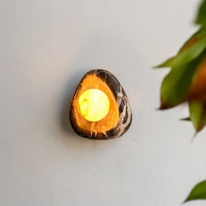 Round Edge Marble Light with alabaster globe- Sculptural Ambient Lighting, Marble Wall Sconce, Modern Minimalist Handmade Wall Sconce