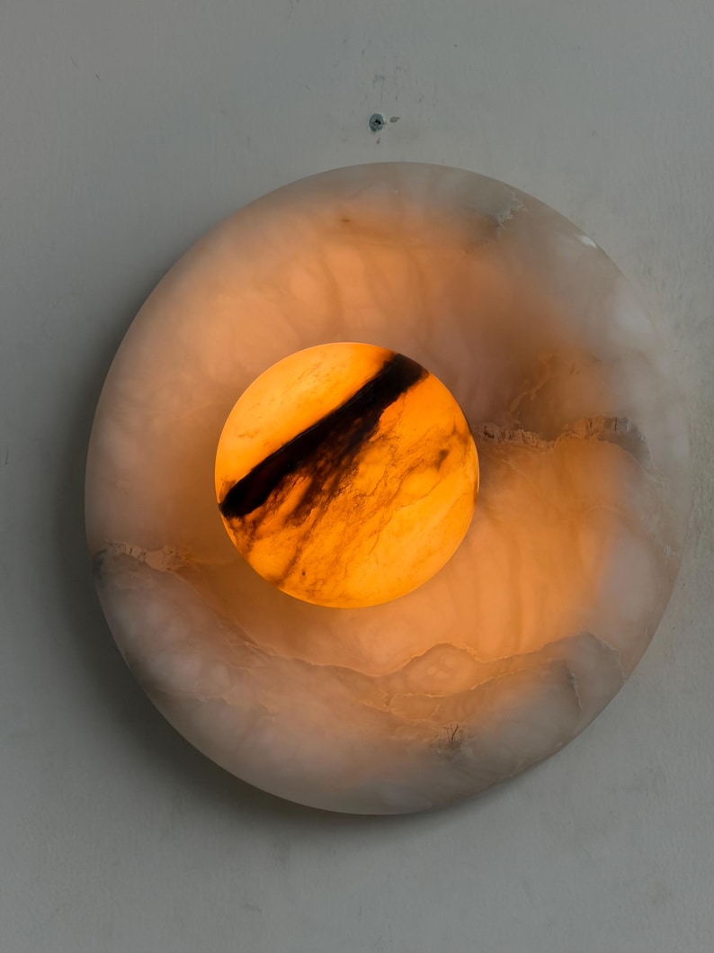 Marlowe Alora Alabaster 20, Handmade Alabaster Sconce with Alabaster Globe, Modern Stone Lamp image 12