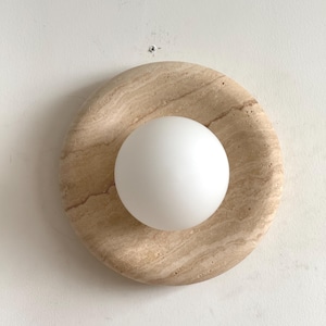 Travertine Wall Sconce, Modern Minimalist Handmade Wall Sconce, Wall Lamp, Wall Art Stoneware globe sconce