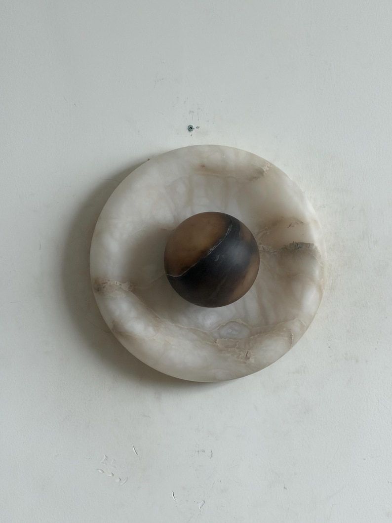 Marlowe Alora Alabaster 20, Handmade Alabaster Sconce with Alabaster Globe, Modern Stone Lamp image 5