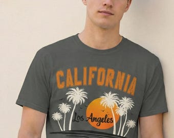 Vintage California Sunset Palm Tree T-Shirt, Retro Los Angeles Graphic Tee