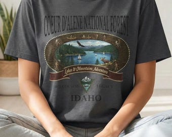 Coeur d'Alene National Forest Retro Badge Shirt: Idaho Lakes Mountains Adventure Tee
