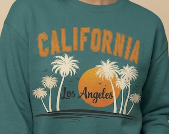 Vintage California Sweatshirt Retro Los Angeles Crewneck Palm Tree Beach Sweater
