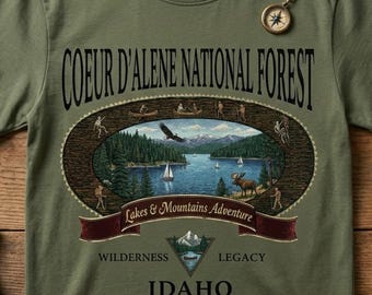 Coeur d'Alene National Forest Retro Badge Shirt: Idaho Seen Berge Adventure Tee