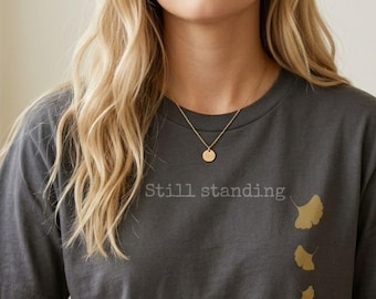 Still Standing Ginkgo Leaf Tee: Minimalist Botanical Resilience Shirt