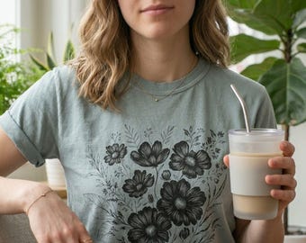 Comfort Colors Botanical Wildflower T-Shirt, Vintage Pressed Flowers Graphic Tee
