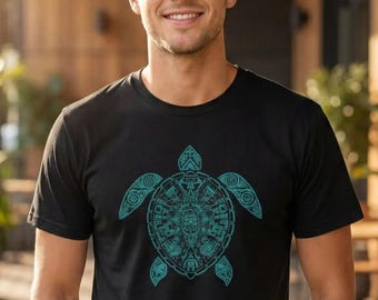 Tribal Azteken Meeresschildkröte Grafik-T-Shirt für Ozean-Liebhaber