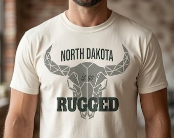 North Dakota Geometric Bison Skull T-Shirt, Rugged Western Graphic Tee, Comfort Colors 1717
