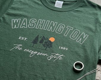 Washington Evergreen State T-Shirt, Vintage Collegiate Nature Graphic Tee
