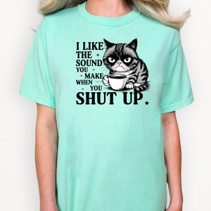 Funny and Sarcastic Cat with Coffee Unisex Tee Shirt, Comfortable Casual Wear, Gift for all, Gift for Cat or Coffee Lovers, Graphic Tee, Cat