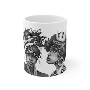 Girl Art Ceramic Mug - Coffee Cup, Tea Mug, Artsy, Black Women, Fashionista, Afrocentric, Inspirational Black Girls Magic Queen Decor