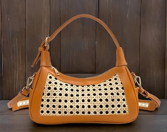 Bolso de piel de ratán para mujer: bolso bandolera, bolso de ratán, bolso tote de ratán, bolso de ratán balinés, bolso bohemio de ratán